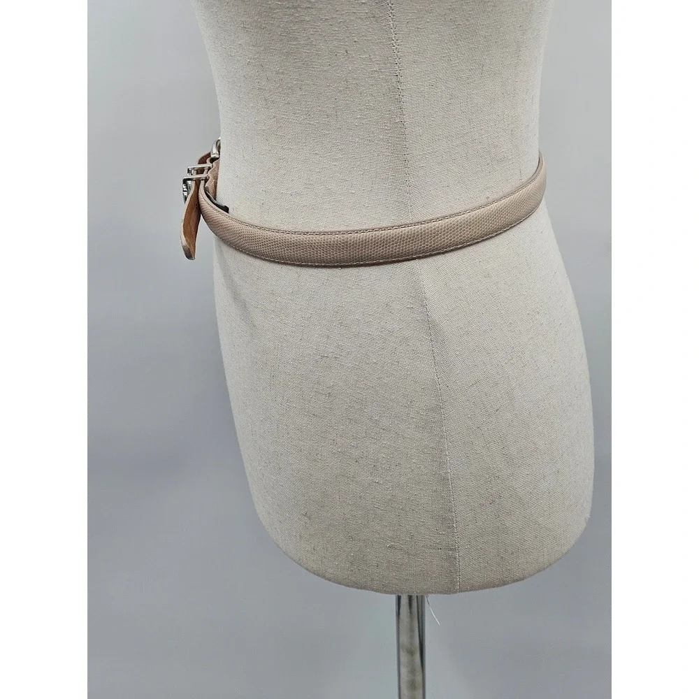 Brighton B10174 Beige Lizard Embossed Leather Skinny Belt Silver Buckle Size M30